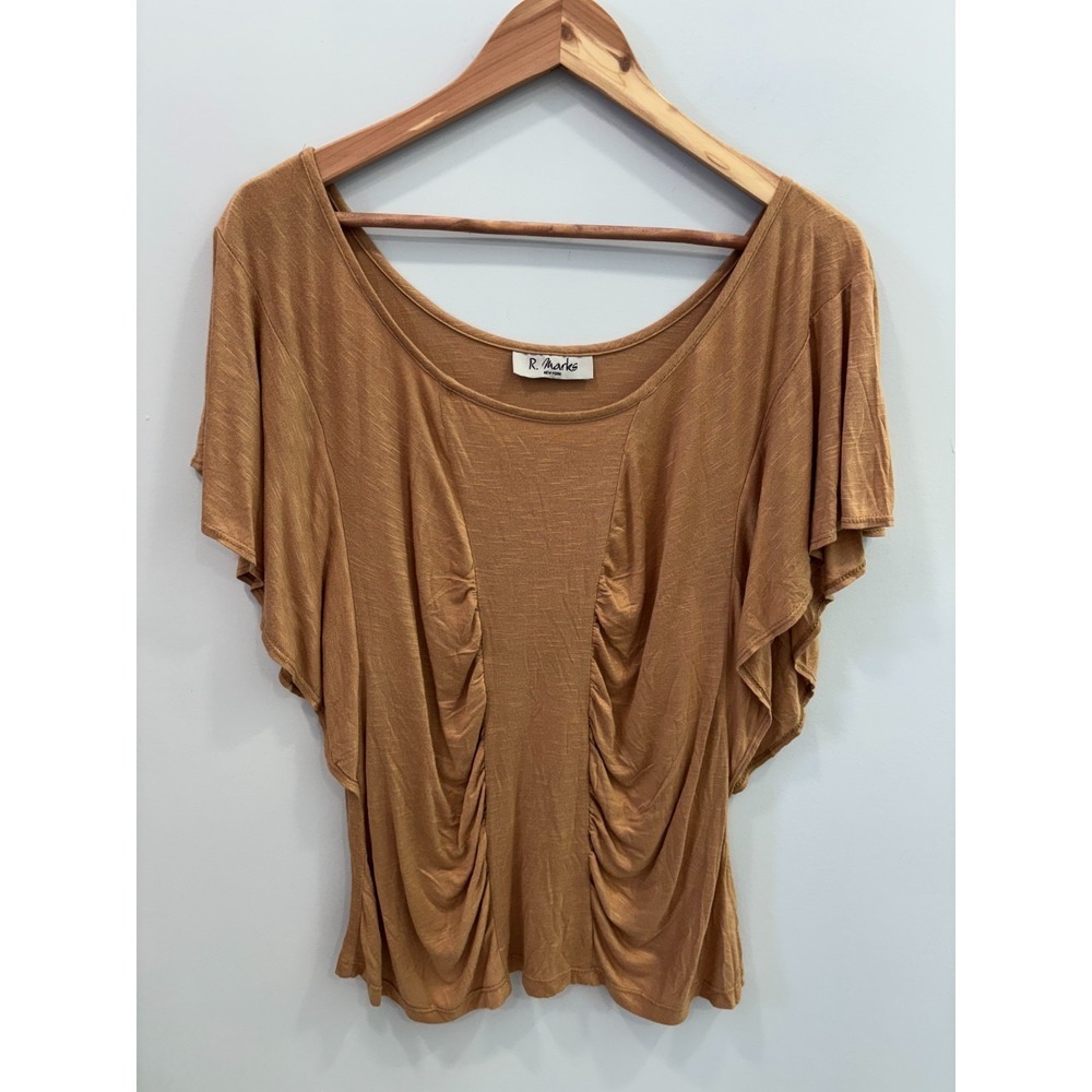 R Marks Women's XL Draped Ruched Front Top Rayon Short Sleeve Blouse Grimlincore